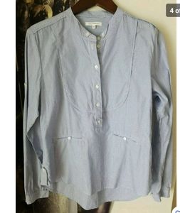 Faith‎ Connexion Womens Half Button Front Striped Shirt Blue White Size XL
